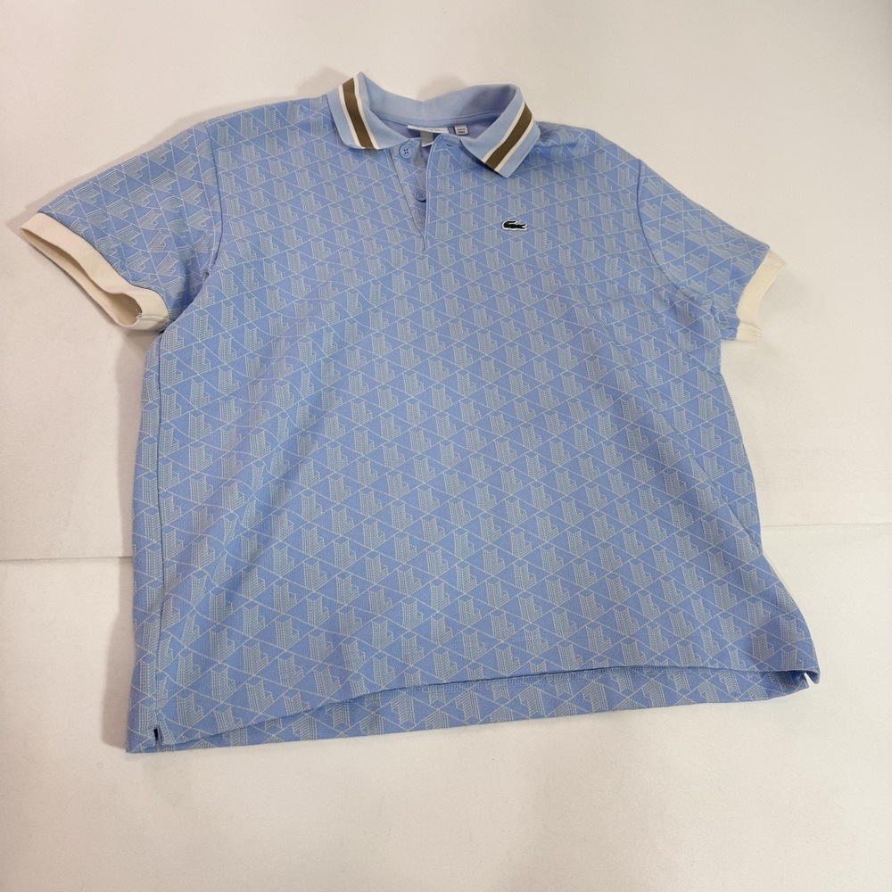 Lacoste Light Blue Patterned Polo with Cream Trim